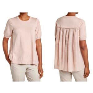 Adrianna Papell Pink Knit Top With Chiffon Pleated Back Short Sleeve Size Small